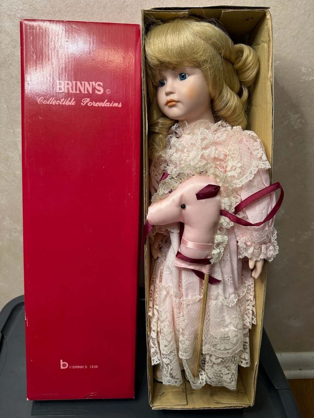 Brinn's Porcelain Musical Doll 1988 Pink Dress Blonde Hair